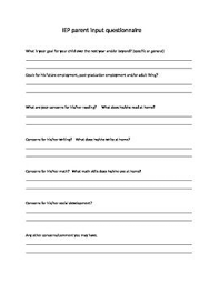Iep Parent Input Questionnaire Iep Parent Questionnaire Classroom Behavior Management
