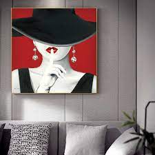 Nan wind canvas print 3 pcs black and white red rose canvas art painting abstract wall art decorations flower picture on canvas for home decor valentines gift stretched and framed 12x12inches. Sexy Girl With Black Hat Canvas Art Paintings On The Wall Red Lips Pop Art Canvas Prints Modern Model Canvas Pictures Wall Decor Painting Calligraphy Aliexpress