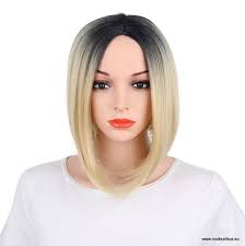 Ombre Gerade Mittelscheitel Bob Synthetische Perucke Schwarz Blond Perucken Perucke Schwarz Mittelscheitel Bob