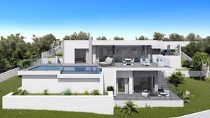 Two floors villa exterior design with biophilic elements, entrance pathway and landscape. Modern Design Villa In Benitachell Costa Blanca Wunsch Immobilien Property For Sale On The Costa Blanca