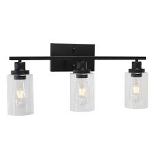 Bathroom Vanity Light Fixtures 3 Lights Wall Sconce Black With Clear Glass Shade Bonlicht Lighting