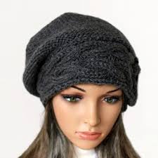 Hand Knitted Slouchy Beanie: Wool Acrylic Blend, Button Detail