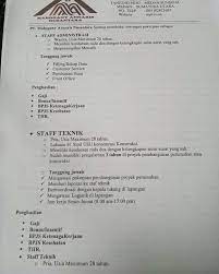 Pt Mahogany Annaris Nusantara Membutuhkan 1 Staff Administrasi 2 Staff Teknik 3 Pengawas Lapangan Jika Berminat Kirim Via Email Ma Kota Medan Teknik Kerja