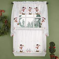 Joyful Snowfriends Kitchen Tiers And Valance Curtains Tier Curtains Kitchen Curtains
