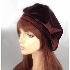 Save 20 Dark Brown Velvet Beret French Beret Large Beret Slouchy 29 Liked On Polyvore Featuring Accessories Hats Sl Brown Velvet Beret Velvet Hat