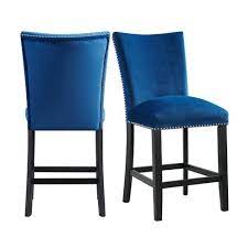 Plushly upholstered seat cushion in a practical polyfiber makes it a pleasure to linger at the table. Set Of 2 Celine Velvet Counter Height Barstools Blue Picket House Furnishings Target