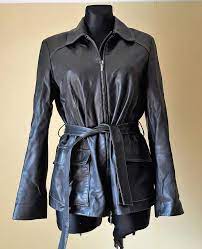 Vintage Leather Biba Jacket Women Black Coat Fitted Belt Size Etsy Jackets For Women European Outfit Jackets