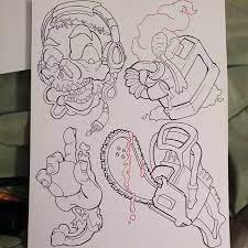 New School Poster Drawing Tattoo Outline Drawing Dark Art Tattoo