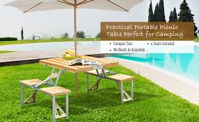 Portable Foldable Camping Picnic Table With Seats Chairs And Umbrella Hole Wood Camping Picnic Table Picnic Table Portable Picnic Table