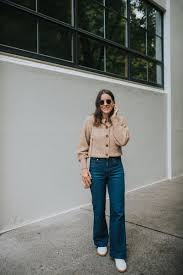 Everlane has all your style needs satisfied. A Few Early Fall Favorites From Everlane Seasons Salt Flare Jeans Outfit Alpaca Cardigan Cardigan Fashion