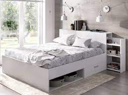 lit florian avec tete de lit rangements et tiroirs 140x190cm coloris blanc lit rangement meuble tete de lit tete de lit avec rangement coulissant