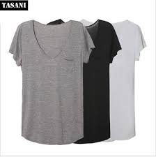 Aliexpress Com Buy 2015 Spring And Summer Basic T Shirt Women V Neck Black Gray White Pocket Cotton Shirts Cl Womens Shirts White Cotton T Shirts Women S Top