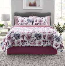 1 comforter (104w x 92l), 1 fitted sheet (78w x 80l), 1 flat sheet (108w x 102l), 2 king size pillow cases (20w x 40l) 6pc home expressions tiles complete bedding set w/sheets twin for $37.49. Mainstays Purple Floral Complete 8 Piece Bed In A Bag Bedding Set Queen Walmart Com Walmart Com