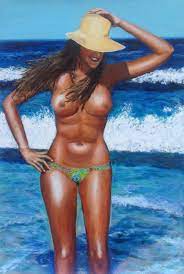 Topless Young Woman at the Beach Painting by Tatjana Logatcheva | Saatchi  Art