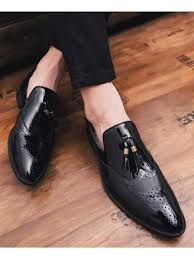 Black And White Loafers With Tassels Black Brogue Tassel Leather Slip On Dress Shoe Leather Shoes Men Mens Patent Leather Shoes Dress Shoes Men