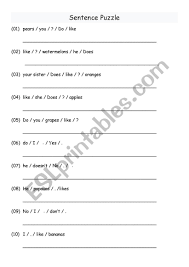 Themed crossword puzzles with a human touch. Sentence Puzzle Do You Like Esl Worksheet By Jia Yu Wu