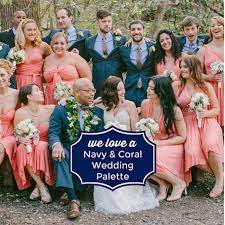 Navy blue and coral is an ideal wedding palette for a beach wedding. Navy Coral Wedding Palette Navyandcoralweddinginspiration The Gilded Gown