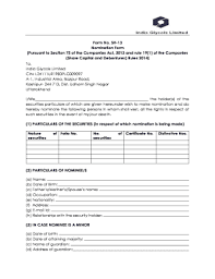 69 of 1984), if it has subsequently 25. Fillable Online Form No Sh 13 Nomination Form Share Capital And Fax Email Print Pdffiller