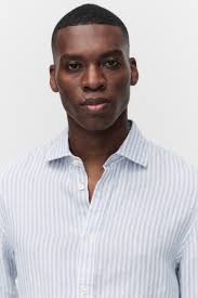 Bläck Dante Linen Shirt Mid Blue Stripe