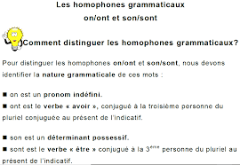 Les maths, le français et la. Cm1 Orthographe Les Homophones Grammaticaux On Ont Et Son Sont Lecon Et Exercices