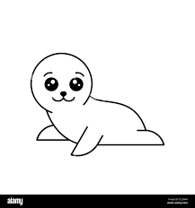 Cute White Baby Seal In Kawaii Style Little Smiling Harp Seal Wildlife Animals Drawing Funny Seal With Outline Cartoon Character Animal Vector Stock Vector Image Art Alamy