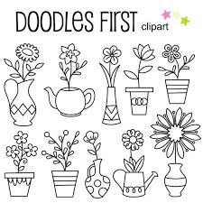 Doodle Potted Flowers Digital Clip Art For Scrapbooking Card Etsy Flower Doodles Plant Doodle Doodles
