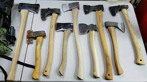 From Left Vintage Velvicut Felling Axe With Full Polish And Miners Handle Helko Hatchet Wetterlings Hudson Vintage Plumb Sco Felling Axe Wood Tools Hatchet