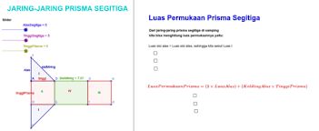 L (permukaan) = luas atap + luas alas + (keliling segitiga x t prisma) l (permukaan) = luas atap x 2 + (keliling segitiga x t prisma) keterangan : Luas Permukaan Prisma 3 Geogebra