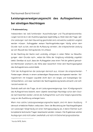 Die inverzugsetzung nach §5 vob/b erfolgt, wenn ein auftragnehmer eine vertraglich geschuldete leistung nicht wie vereinbart zu einem bestimmten termin beginnt oder erbringt. Https Dieckert De Media Leistungsverweigerungsrecht Des Auftragnehmers Bei Streitigen Nachtraegen Pdf