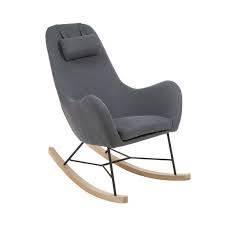 Furnish1 scandinave fauteuil à bascule chaise longue rembourré en tissu, structure en métal et base en bois. Fauteuil A Bascule Style Scandinave Anthracite Avec Structure En Acier