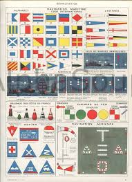 Signal Flags Navigation Lights Bouys French 1920 S Original Antique Color Print Poster