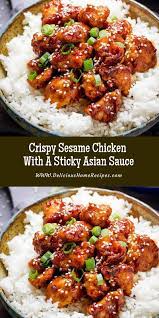 Asian sticky chicken tender chicken sauteed in a sticky sweet and tangy asian sauce served. Crispy Sesame Chicken With A Sticky Asian Sauce Asian Sauce Recipes Asian Chicken Recipes Sesame Chicken