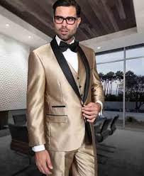 Black And Gold Mens Wedding Suit Men S Gold Champagne And Black Lapel 3 Prom Suits Wedding Suits Wedding Suits Men