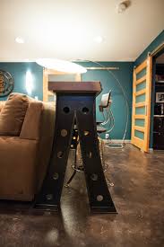 We make the bolt down chairs any height between 18 inches and 30 inches so you can use them at a table or a bar. Bar Table Base From Kevin At Metalbox Industrial Designs Contemporary Home Theater Seattle By Jennifer Ryan Design Houzz
