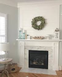 The shiplap brought in a natural, rustic feel that added more character to the room. Have You Ever Seen Anything So Fresh And Simple Spark An Instant Warmth With This Fireplace Sur Farm House Living Room Home Fireplace Fireplace Tile Surround
