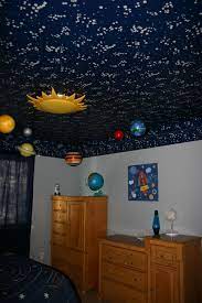 My Son S Outer Space Planet Bedroom Glow In The Dark Wallpaper Land Of Nod Quilt Ikea Light Space Themed Room Outer Space Bedroom Decor Outer Space Room