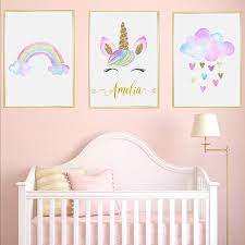Unicorn Personalised Name Nursery Prints Set Of 3 Watercolour Etsy Baby Girl Room Decor Girls Room Decor Baby Girl Bedroom