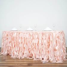14ft Rose Gold Blush Curly Willow Taffeta Table Skirt Table Skirt Glitter Table Cloths Gold Tablecloth