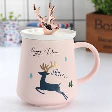 Cute Pink Christmas Mug With A Silhouette Of A Reindeer And A Deer S Head On Top Canecas Bonitas Canecas Diferentes Canecas