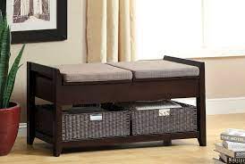 Amazon Com Muri Contemporary Style Padded Cushion Seats With Espresso Finish Wood Bedroom Bench With 2 Baskets Modern Storage Bench Furniture Storage Bench