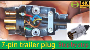 7 way plug wiring diagram standard wiring* post purpose wire color tm park light green (+) battery feed black rt right turn/brake light brown lt left turn/brake light red s trailer electric brakes blue gd ground white a accessory yellow this is the most common (standard) wiring scheme for rv plugs and the one used by major auto manufacturers today. How To Wire A 7 Pin Trailer Plug Diagram Shown Youtube