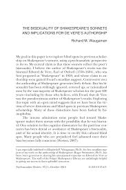Pdf The Bisexuality Of Shakespeare S Sonnets And Implications For De Vere S Authorship