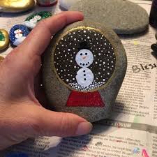 Snow Globe Snowman Christmas Rock Tape Off And Sealed The Globe Only Rock Crafts Christmas Rock Painted Rocks