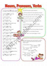 Subject and object of verb: Nouns Pronouns And Verbs Esl Worksheet By Anna P