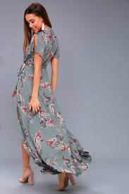 Fiorire Slate Blue Floral Print Wrap Maxi Dress Mod And Retro Clothing Floral Print Maxi Dress Maxi Wrap Dress Cute Floral Dresses