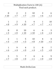 The Multiplication Facts To 100 Including Zeros 36 Questions Per Page A Math Worksheet From T Math Facts Multiplication Facts Learning Multiplication Facts
