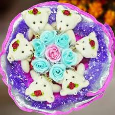 7 Soap Roses And 6 Mini Bears Hand Bouquet In 2020 Flowers Singapore Flower Delivery Uk Flower Gift