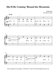 She Ll Be Coming Round The Mountain Free Easy Piano Sheet Music To Download And Print In 2020 Sheet Music Easy Piano Sheet Music Easy Piano