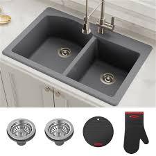How much does an undermount kitchen sink cost? Kraus Forteza Drop In Undermount Kitchen Sink Double Offset Bowl 33 In Grey Kgd 50grey Rona