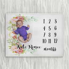 Amazon Com The Navy Knot Personalized Baby Milestone Blanket Calendar Birth Months Blanket For Babies Monthly Birthday Picture Props Gifts For Newborn Baby Shower White Floral 50 X60 Baby